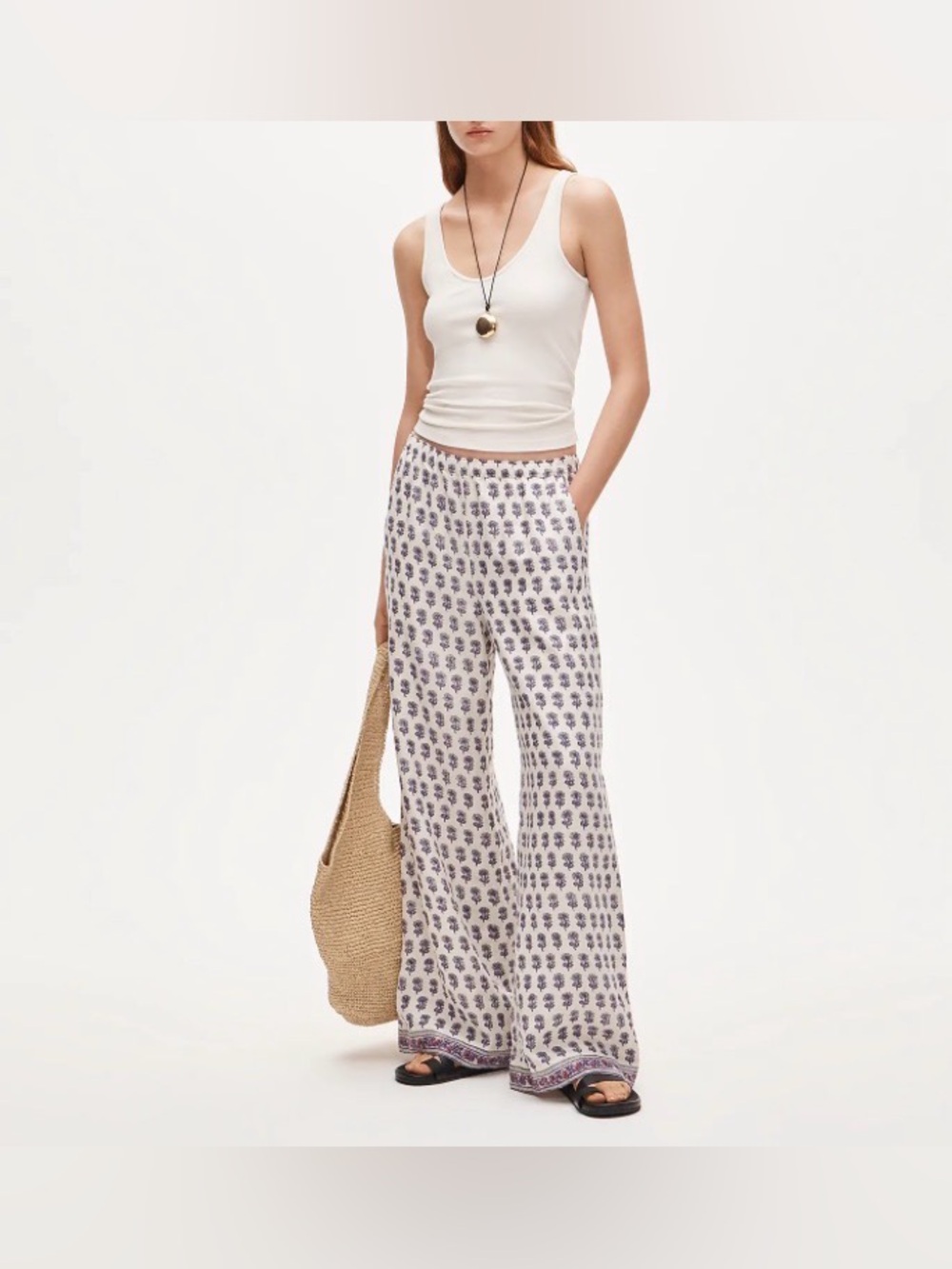 J.Crew Women’s Wide-leg linen pant in lilac block print.Retro and flattering.NWT